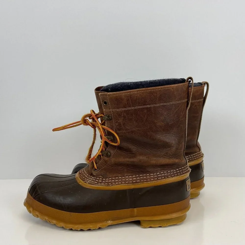 LL Bean 8 Inch Duck Boots Vtg Leather Dark Brown Insulated Line Mens Size 8